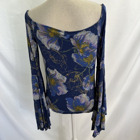 Free People Blue Floral Off-Shoulder Top - Picture 6 of 7